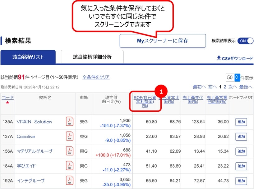 SBI証券の銘柄スクリーニング機能7